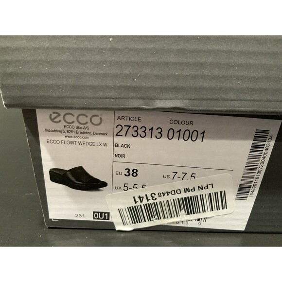 Ecco Flowt Black Leather Wedge Slides Size 7-7.5M / NWB - Picture 5 of 5